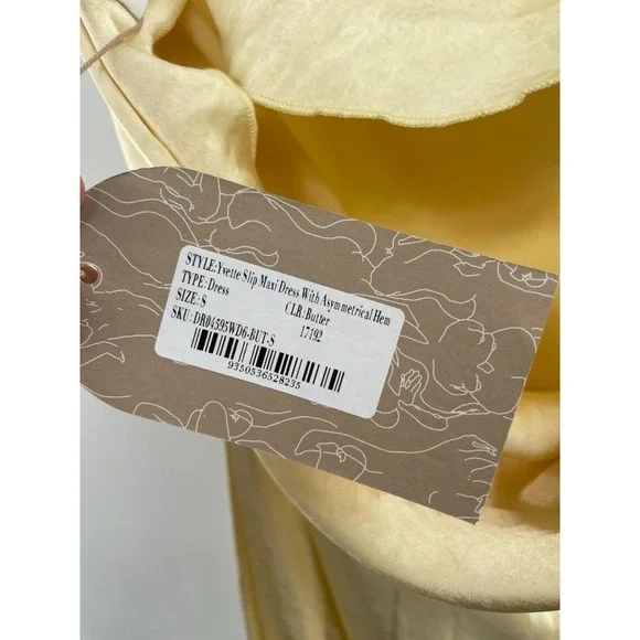 NWT Meshki Yvette Slip Maxi Dress Asymmetrical Hem Women's Small Butter Yellow - Picture 9 of 13